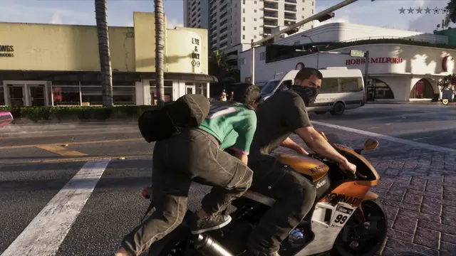 GTA 6 official screenshot — An Extended Look · 18:06 — Motorcycle getaway